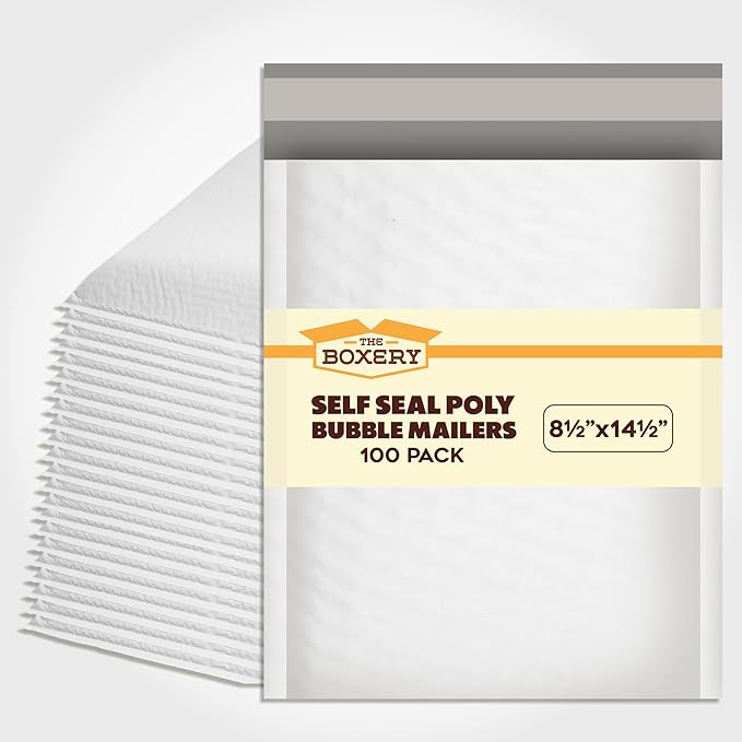 The Boxery 8.5x14.5''|#3 Poly Bubble Mailers- 100 Pack, Padded Envelopes, Self Seal, Waterproof Shipping Bags, Padded Mailers for Shipping & Packaging