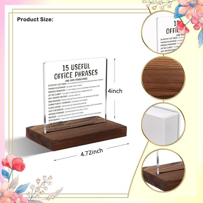 Silly Office Gifts for Women, Humorous Office Gifts for Coworkers, Managers, Sarcastic Office Gifts for Coworkers, Managers,Modern Acrylic Desk Plaque, 10 x 10 x 1.5 cm,XXD63