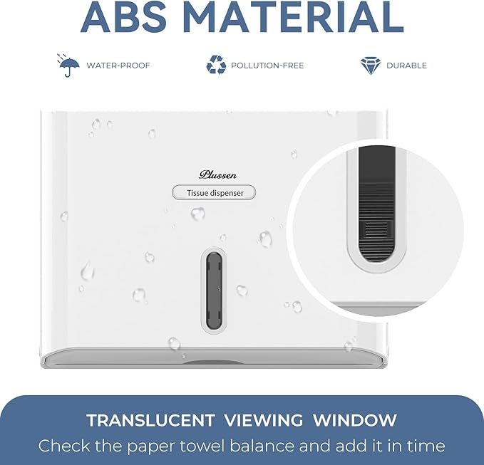 Paper Towel Dispenser Wall Mount, Adhesive No Drilling Multifold Trifold C Fold Commercial Hand Towel Dispenser,White