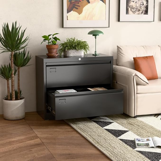 Aobabo Lateral File Cabinet 2 Drawer,Lockable Metal Filing Cabinet, Suitable for Home Office School Hanging Files Letter/Legal Size,Required-Assembly,Black