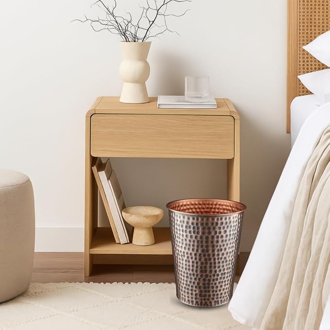 Monarch Abode Copper Hand Hammered Metal Wastebasket for Home Office Bedroom, Decorative Waste Basket, Modern Bathroom Garbage Can, Durable & Decorative Trash Bin, Antique Copper Bathroom Trash Can