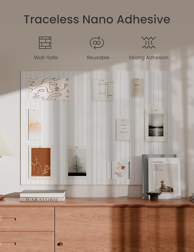 Bumusty Large Cork Board Alternative-47 x35 Felt Bulletin Board Tiles, with 30 Pushpins, 70 Adhesive Tabs, 12-Pack Slat Wall Paneling, Cork Boards for Office Push Pin Board Felt Board-Milky White