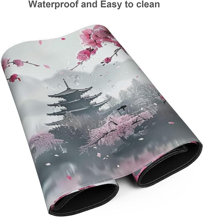 35.4 x 15.7 in, Waterproof XXL Large Mouse Pad for Desk, Extended Keyboard Mouse Mat for Computer Office, Big Laptop Mouse pad, Gaming Pc-Pink Cherry Blossom