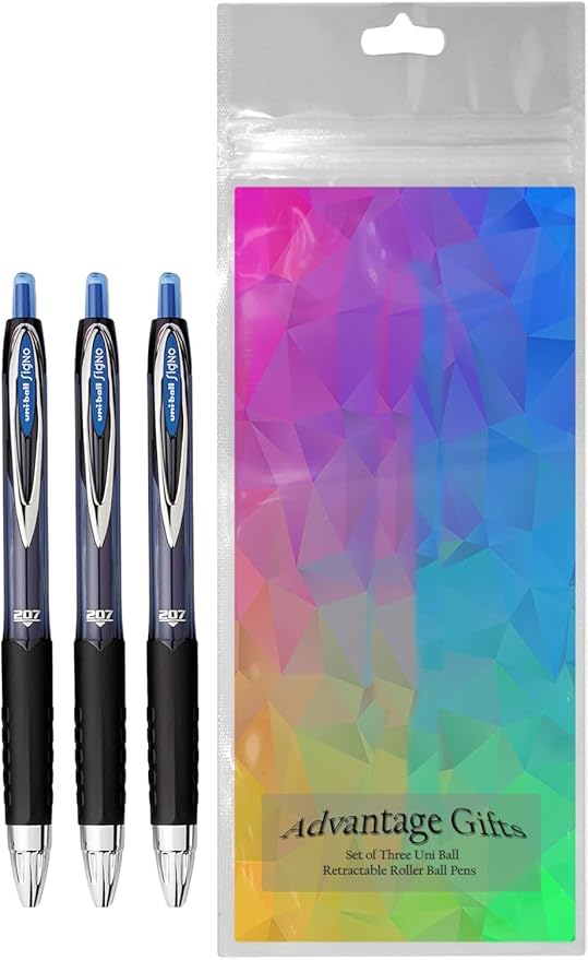 Signo 207 Roller Ball Retractable Gel Pens, Medium Point (0.7mm), Blue Ink, 3 Count, Bundle with Plastic Reusable Pouch