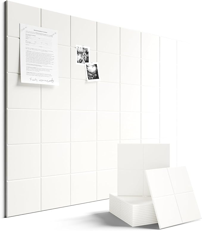 Large Felt Bulletin Board 48" x 36" Cork Board Alternative-12 Pack with 70 Safe Removable Adhesive Tabs, Cork Boards for Walls Cork Board for Home Office Classroom Pin Board-Milky White