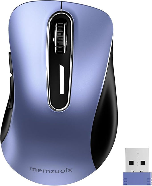 memzuoix 2.4G Wireless Mouse, 1400 DPI Mobile Optical Cordless Mouse with USB Receiver, Portable Computer Mice Wireless Mice for Laptop, PC, Desktop, MacBook, 5 Buttons (Navy Blue)