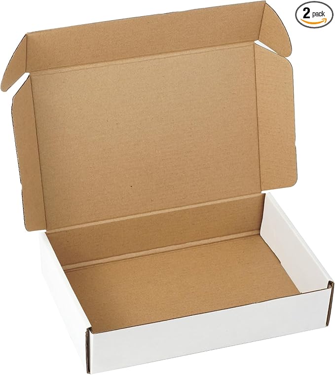 9"x6"x2" Shipping Boxes Set of 2, White Corrugated Cardboard Box Literature Mailer
