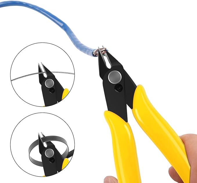 HongWay 5pcs Micro Flush Cutters, Wire Cutter with Internal Spring, Diagonal Cutters for Electronics, Heating Wire, Model Sprue, Soft Copper Wire Snips, 5 Inches, Yellow