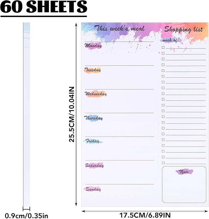 Meal Planner for Fridge, 60 Sheets 7x10" Magnetic Meal Planners and Grocery List Undated Weekly Meal Planner with Tear off Shopping List for Meal Planning and Convenient Shopping, Colorful Ink