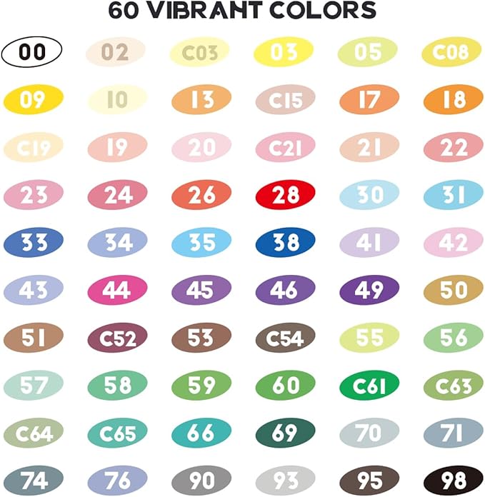 Arrtx Paint Markers Paint Pens 60 Colors, Acrylic Pens for Artists Adults Coloring Drawing Cartoon Anime Comic - Brush Tip for Rock, Wood, Canvas, DIY Crafts Making Art Supplies