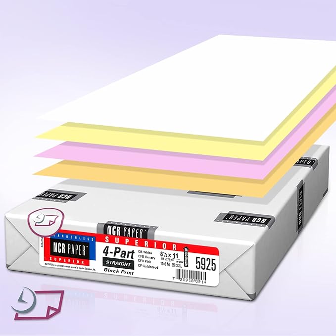 NextDayLabels - Superior Carbon-Less NCR, Pre Collated Paper, 500 Sheets Per Pack (8-1/2" x 11" 4 Part Straight, #5925)