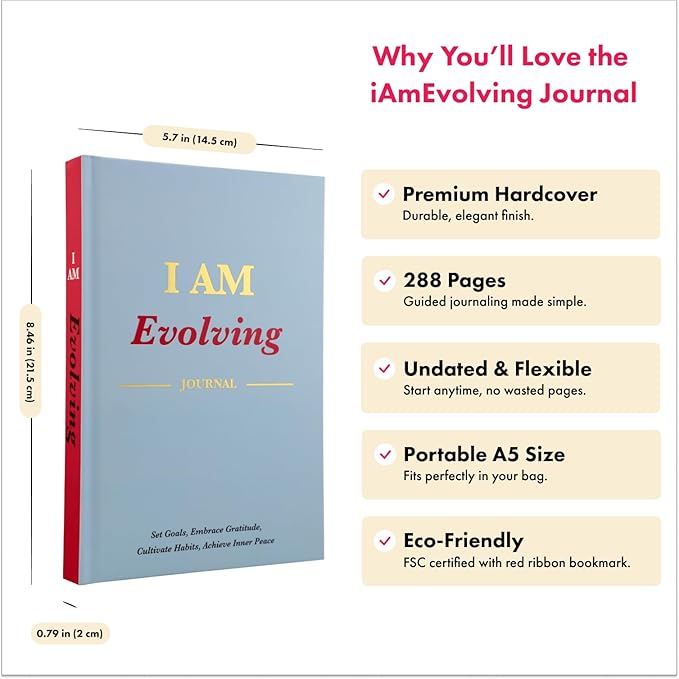 iAmEvolving Journal – Guided Gratitude & Goal Planner with Habit Tracker, Mindfulness Prompts & Daily Reflection | Undated 6-Month Self-Care & Wellness Notebook for Personal Growth (Columbia Blue)