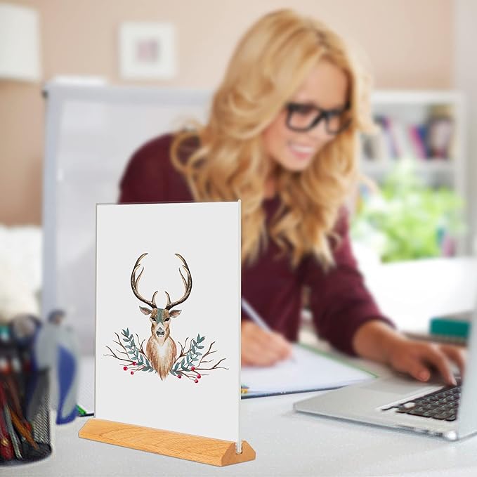 TONICE® 3 Pack 8.5X11 Acrylic Sign Holder T Shape Clear Acrylic Double Sided Frames with Wood Base Table Menu Display Stand Flyer Display (Optional 8.5x11/5x7 Inch L/T Shape)