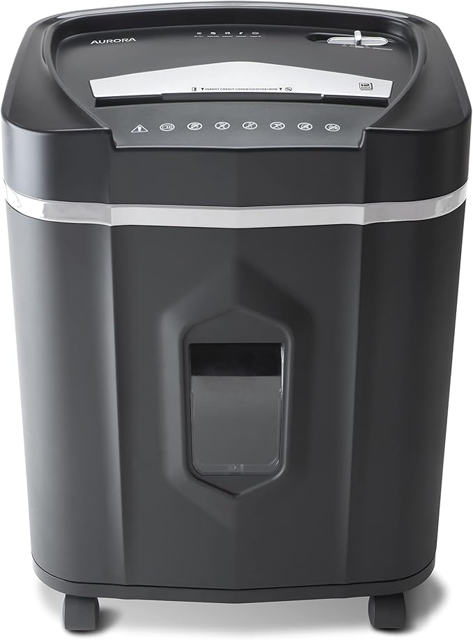 Aurora High-Security 12-Sheet Micro-Cut Paper/CD and Credit Card Shredder with 5 Gallon Pullout Basket / 60 Mins Running Time/Security Level P-4