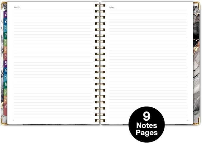 HARDCOVER 2026 Planner, 8.5"x11": 14 Months (November 2025 - December 2026), Daily Weekly Monthly Planner, Yearly Agenda, Bookmark, Pocket Folder and Sticky Note Set (Black Gold Marble)