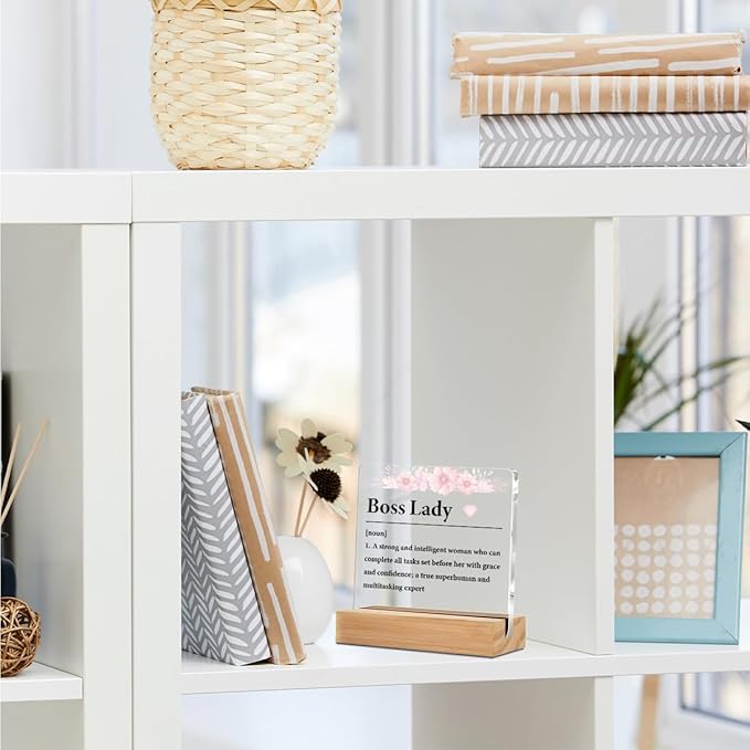 Boss Lady Gifts for Women Office Decor Acrylic Sign with Wood Stand, Best Boss Gifts for Women Leader Boss Mentor Bedroom Living Room Desk Cubicle Table Shelf Decor, Leadership Gifts Manager Gifts