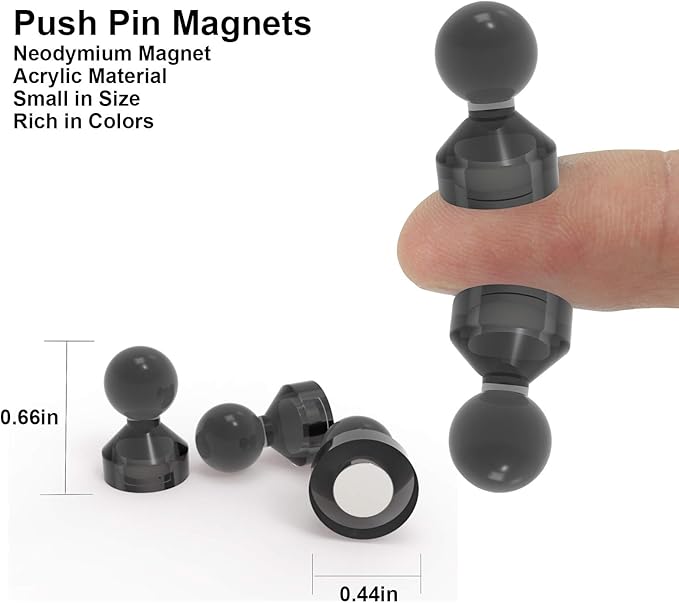 Ant Mag Magnetic Push Pins Strong Push Pin Magnets for Fridge Whiteboards Calendars Maps in School & Office Pack of 18 Black