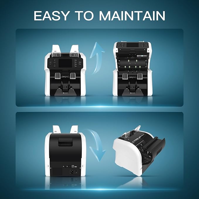 NUCOUN VS-75 Bill Counter Machine Mixed Denomination,Money Counter Machine with Reject Pocket,Counterfeit Detection 2 CIS/UV/MG/IR,Multi Currency Bill Sorter,Value Count,Serial Number Read,Print&Sort