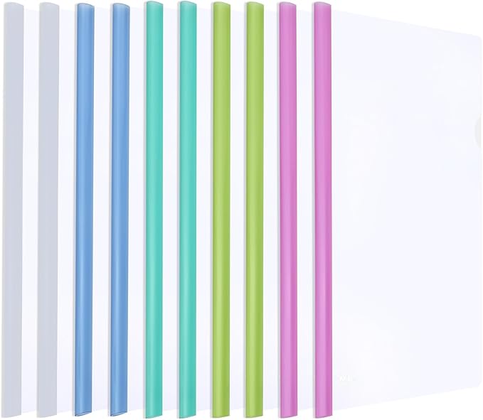 M&G 10 Pack Report Covers with Sliding Bar, 8mm Clear Report Covers for A4 and Letter Size Paper, 60 Sheet Capacity, Presentation File Folder Document Binder for School Office (Colored Sliding Bar)