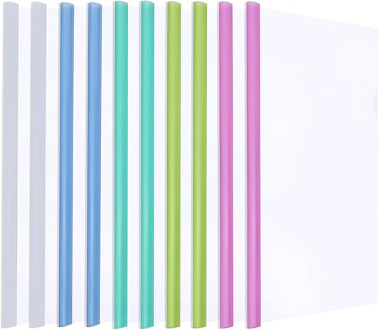 M&G 10 Pack Report Covers with Sliding Bar, 8mm Clear Report Covers for A4 and Letter Size Paper, 60 Sheet Capacity, Presentation File Folder Document Binder for School Office (Colored Sliding Bar)