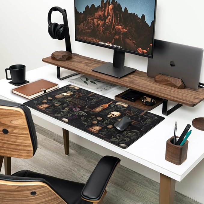 Vintage Aesthetic XL Extended Large Gaming Mouse Pad - Black Academia Mystical Green Plant Design - Computer Laptop Keyboard and Mouse Mat Desktop Protector - 31.5 x 15.8 in