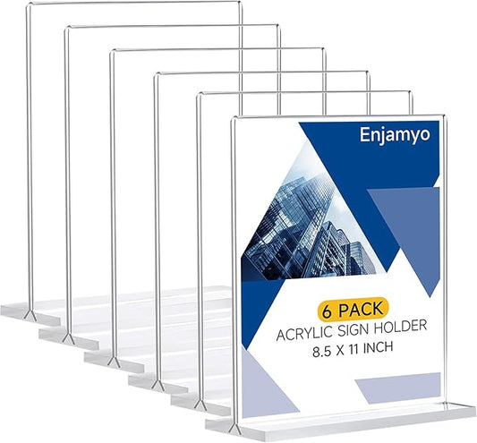 Acrylic Sign Holder 8.5 x 11,Vertical Double-Sided Acrylic Stands for Display,T Shape Clear Table Sign Stands,Menu Flyer Holder Desktop Display Stand for Home Restaurants Offices Store(6 Pack)