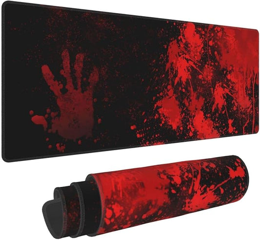 Halloween Scary Bloody Handprint Mouse Pad XL Extended Desk Mat, Non Slip Rubber Base Stitched Edge Gaming Pc Desktop Large Mice Pad,31.5 x 11.8 Inch