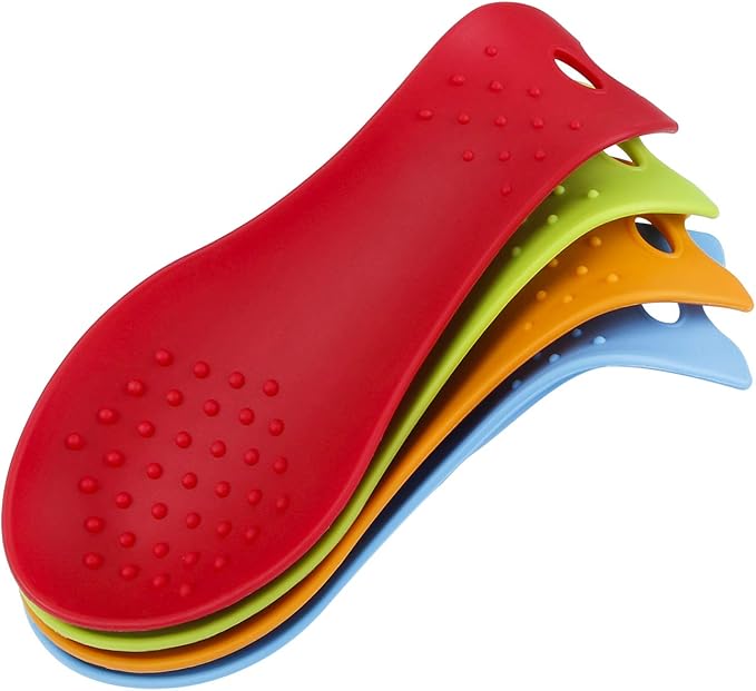 MSY BIGSUNNY Silicone Spoon Rests, Cooking Utensils Holder for Kitchen (2, Red-Red)
