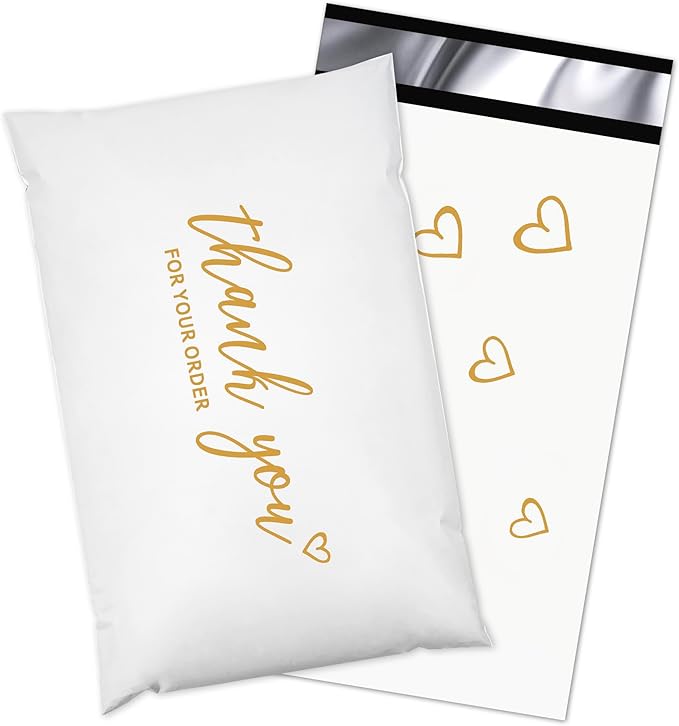 JinRuiKJ Thank You Poly Mailer 6x9 Inch 100 PCS, Shipping Bags for Clothing, Packaging Bags for Small Business, Strong Adhensive, Waterproof and Tear-Resistant Mailing Envelopes, White