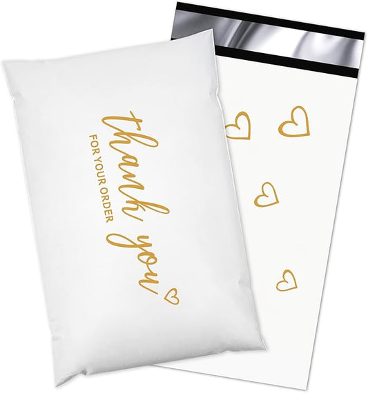 JinRuiKJ Thank You Poly Mailer 6x9 Inch 100 PCS, Shipping Bags for Clothing, Packaging Bags for Small Business, Strong Adhensive, Waterproof and Tear-Resistant Mailing Envelopes, White