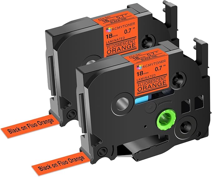 2 Pack Compatible for Ptouch TZe-B41 TZ-B41 TZe TZ Label Tape 18mm 0.7'' Laminated Black on Fluo Orange Label Maker Tape for PT-D600 PT-D610BT PT-D600VP PT-P710BT PT-P750W