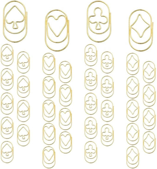 OWLFAVO 40pcs Poker Suit Shape Paper Clips with Clear Box, Yellow Gold, Funny Cute Paperclips Bookmarks Planner Clips for Fun Office Supplies School Gifts Wedding Decoration