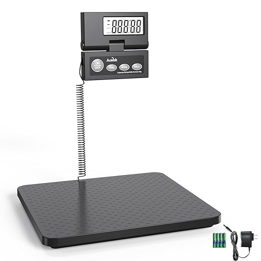 Shipping Scale,440lbs/1oz Ultra-Thin, Highly Accurate Foldable LCD Display with Tare Function Lightweight Postal Scale for Packages Warehouses, Homes, Offices, Including Manuals and Adapters