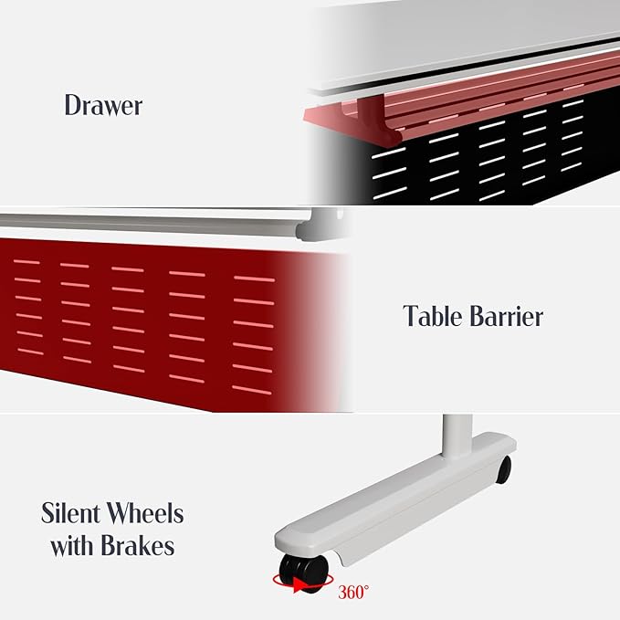 4Pack Conference Room Table, Folding Conference Table for Office Classroom, Mobile Training Tables with Casters Silent Wheels, Large Rectangular Convertible Modular Seminar Tables (L55.1in)