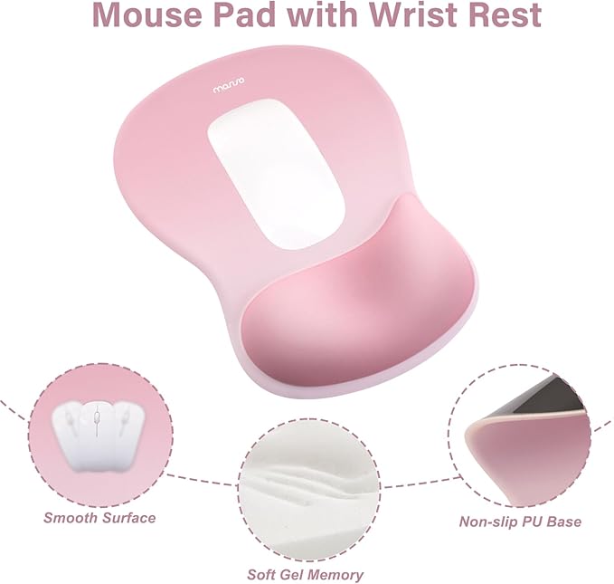 MOSISO Wrist Rest Support for Mouse Pad&Keyboard Set, Ergonomic Mousepad with Concave Curved Memory Foam, Non-Slip Base Pain Relief Comfortable Rectangular Easy Typing Pad for Home/Office, Pink