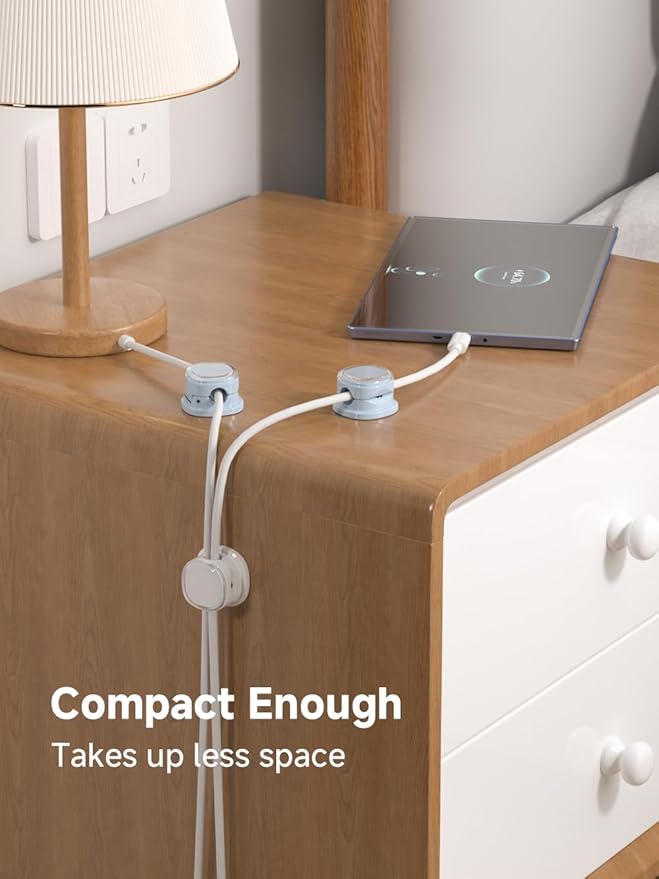 Magnetic Cable Clips, Adjustable Cord Holder Management, Adhesive Wire Keeper Organizer for Home Office Desk Phone PC Car Wall Desktop Nightstand Appliance (9-PCS White & Blue)