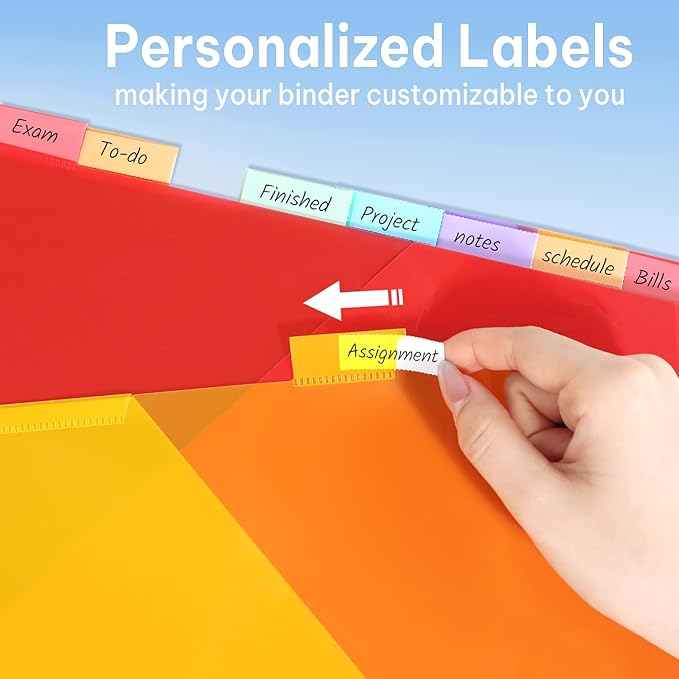 SUNEE 8 Tab Dividers with Pockets, Plastic Dividers for 3 Ring Binder, Subject Dividers with 2 Pockets, Binder Dividers for School Office Home Supplies, Multicolor, 2 Set