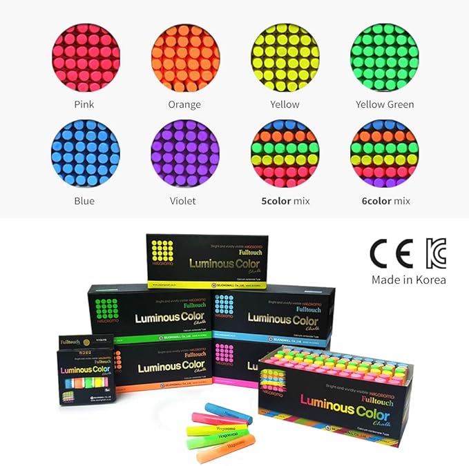 Hagoromo Fulltouch Luminous Chalk 1 Box, Non-Toxic, Dustless [72 Pcs/Yellow Green]