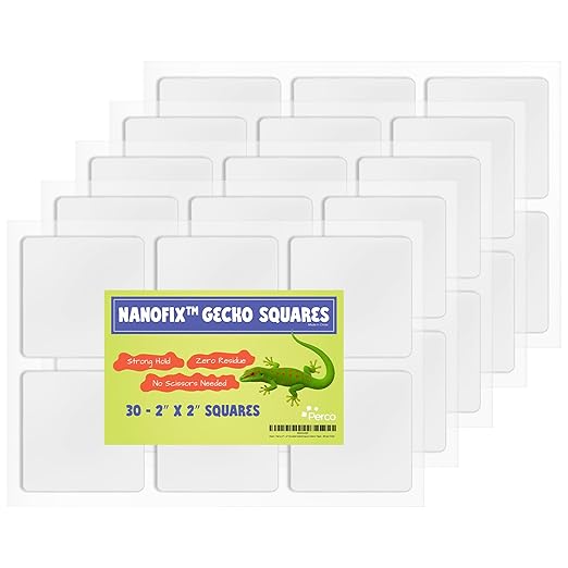 Perco Nano Double Sided Tape Squares, Clear Tape, 30 2"x2" Pre-Cut Mounting Squares – Strong Adhesive for Medium Items, Wall Décor, Mirrors, Posters, Photos, Crafts, Home, Office, DIY Projects