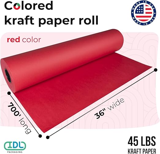 Christmas Red Kraft Paper Roll 36" x 8400" (700 feet) - Quality USA-Made Large Paper Roll 50lb Thickness for Packing, Moving, Shipping & Crafts/Art - Natural Wrapping Material by IDL Packaging