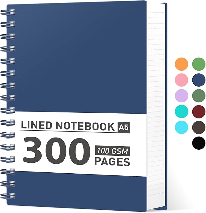 AHGXG Spiral Notebook College Ruled - Spiral Journal A5 Smal Notebooks for Work, 100GSM Thick Paper, Plastic Hardcover, for Office School Writing Notes,5.7" x 8.3", Bule