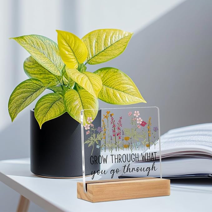 Inspirational Gifts for Women Acrylic Sign Decor Motivational Quote Home Office Table Decor Flores Acrylic Plaque, Shelf Cubicle Desktop Art Flowers Decoration Encouragement Gifts for Friend Colleague