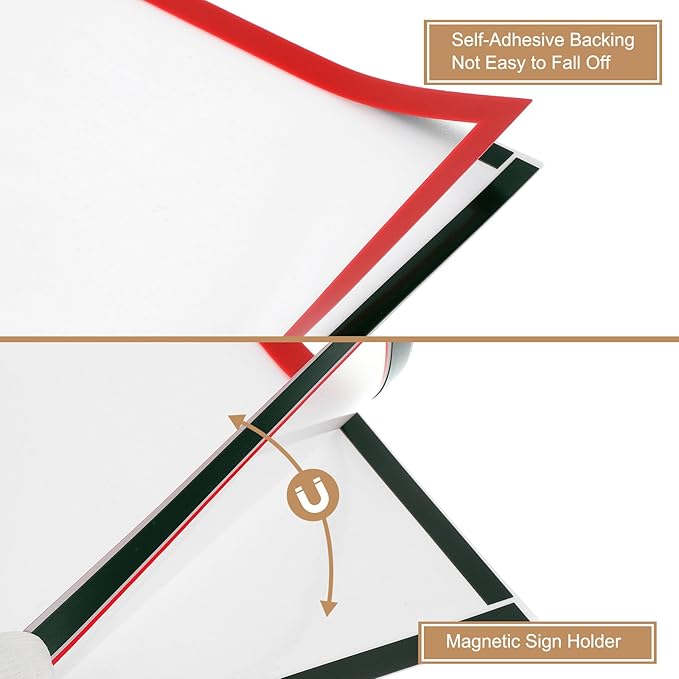 uxcell 6 Pcs Magnetic Sign Holder, 8.3" x 11.7" Self-Adhesive Magnetic Wall Signs Holder Magnetic Picture Frame Document Holder for Home Office Wall Window Displays, Red