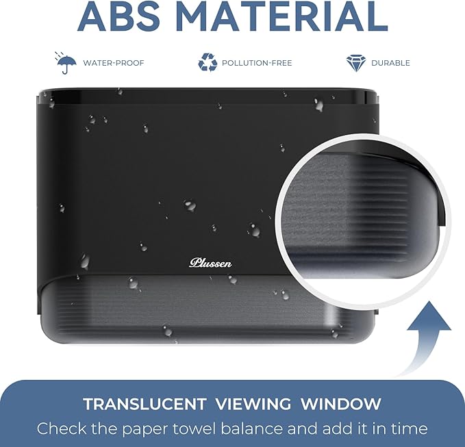 Paper Towel Dispenser Wall Mount, Adhesive No Drilling Multifold Trifold Cfold Commercial Hand Towel Dispenser (Black-PN6012)