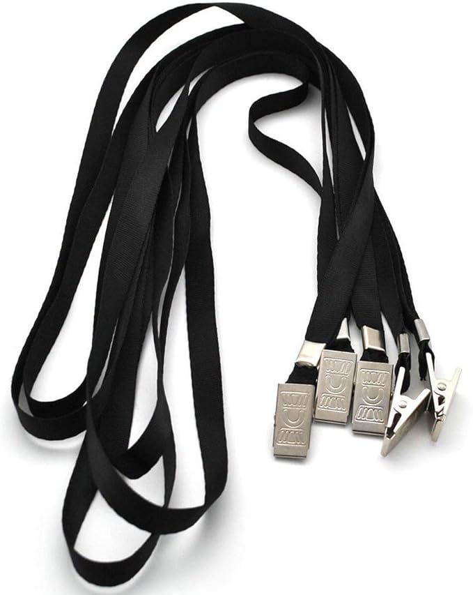 Beebel Black Lanyards 100 Pack Nylon Flat Badge Lanyard Bulldog Clip for Id Badge Name Tags
