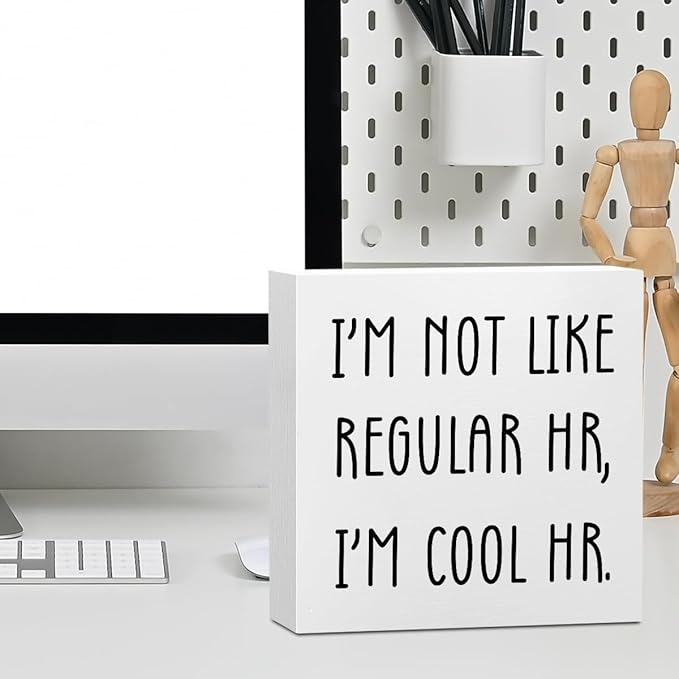 Funny Human Resources Office Supplies Rustic Desk Decor White Wooden Box Sign Office Organization Humor Manager Coworker HR Gifts Farmhouse Wood Plaque Cubicle Accessories Home Shelf Table Decorations