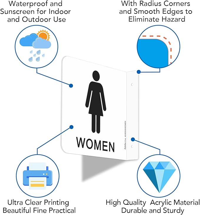 Faittoo Restroom Sign, Bathroom Signs, 4 Pack 6 x 6 Inches Acrylic Sign, for Office or Business Bathroom and Toilet Door or Wall Decor, Indoor Outdoor Use (Men and women Set)