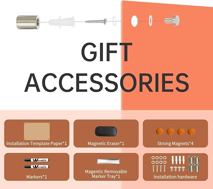 Magnetic Glass Dry Erase Board - White Board 48 x 36 Inch Wall Mounted Glass Whiteboard, Large Frameless Glass White Board for Wall Office, Home & School, Orange