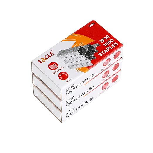 Eagle No.10 Mini Premium Staples for #10 Staplers, 1000 pcs Per Box, Pack of 3 Boxes, 3000 pcs in Total, Silver