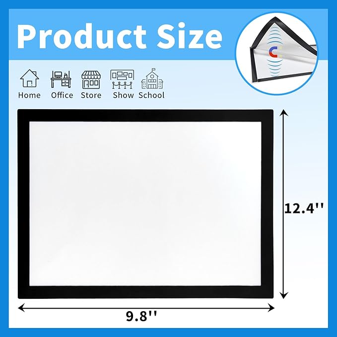 Inpack Magnetic Sign Holder 8.5 x 11, Self-Adhesive Magnetic Frames For Wall, Magnetic Picture Frame Document Holder with Clear PVC Cover for Office Home Store Restaurant (12 PACK)